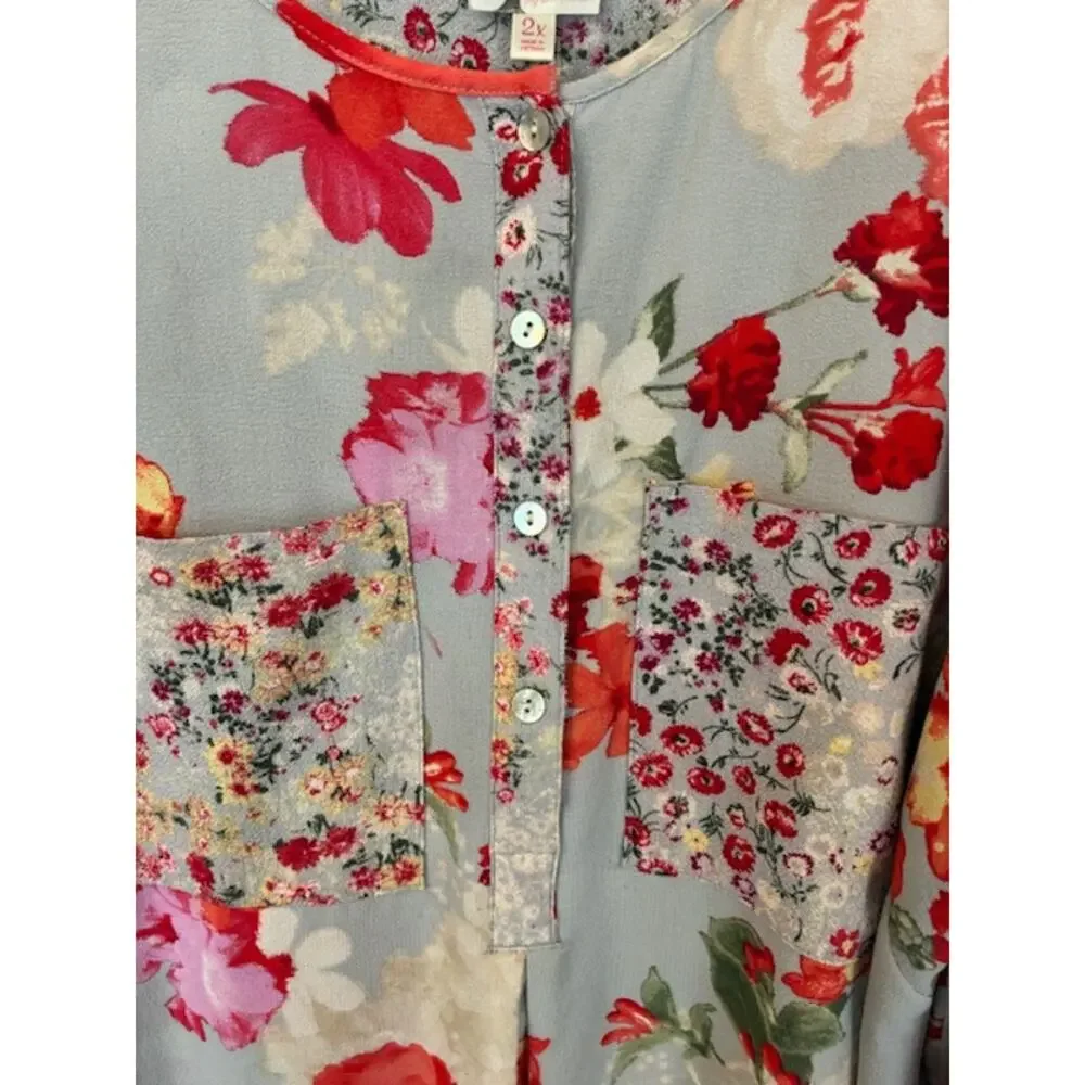 Anthropologie Fig‎ and Flower Floral Blouse | Women's Size 2X - Picture 5 of 8